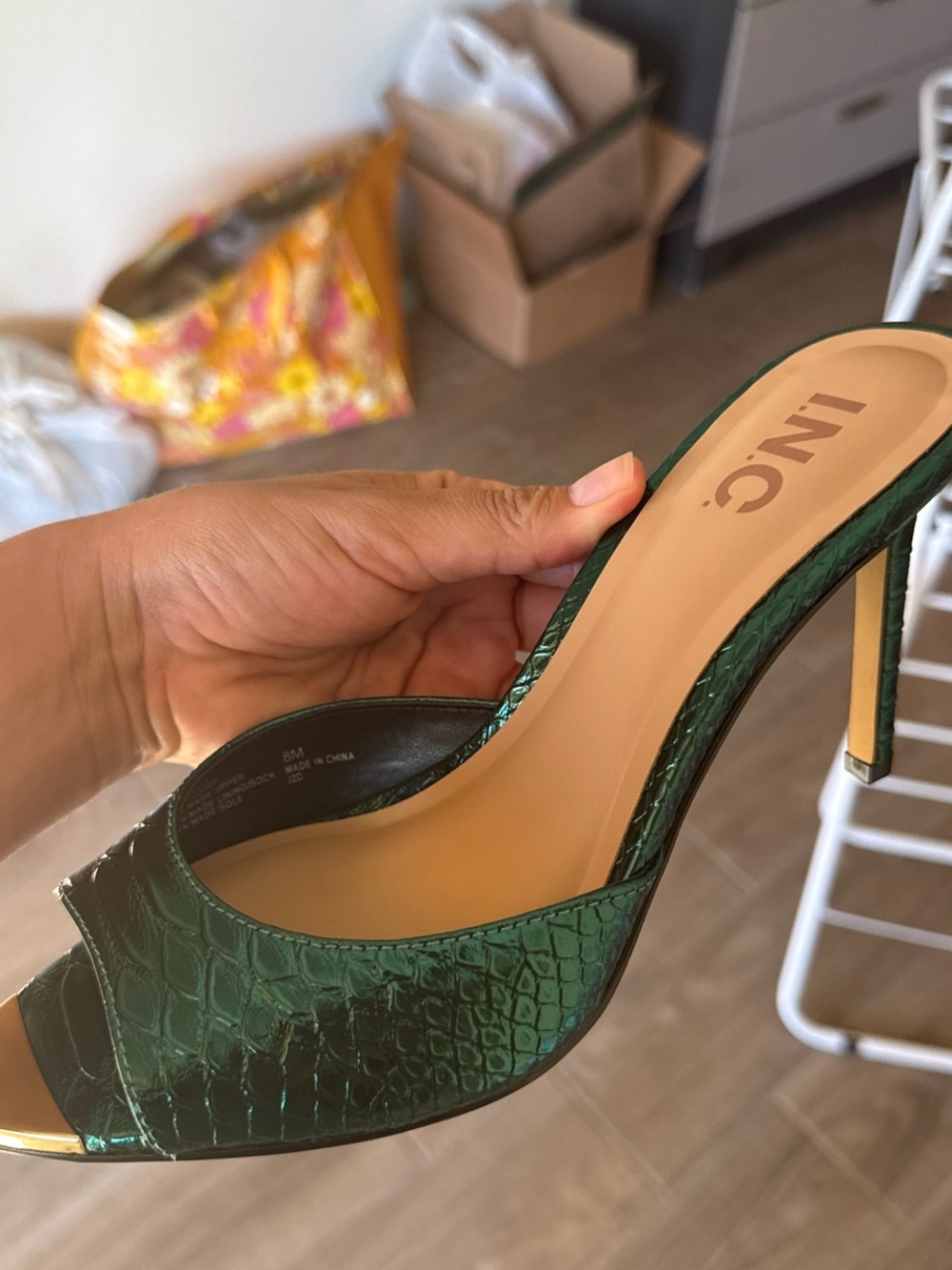 INC International Concepts Emerald Green Croc-Embossed Slide Heel